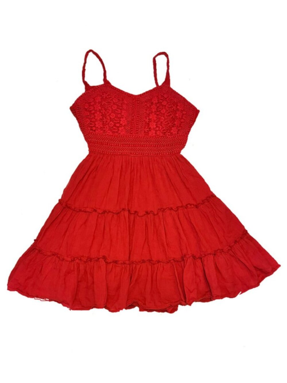 Rare Editions Girls Red Crochet Gauze Dress Size 12 Tiered Boho Party Twirl